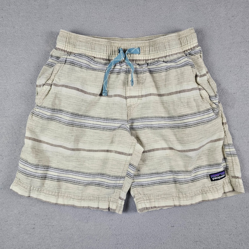 Patagonia Lightweight Hemp Shorts Boys Extra Small Beige Blue Striped STY 67025